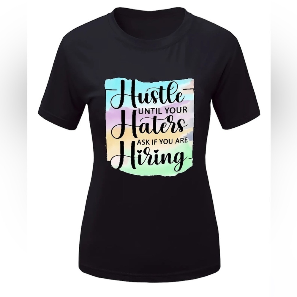 Hustle Entrepreneur Pastel Colored Graphic Print Black T-Shirt Women’s Small